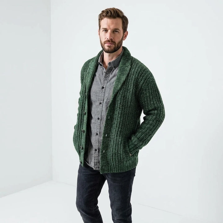 Men’s Thick Shawl-Collar Knit Cardigan Lion Style