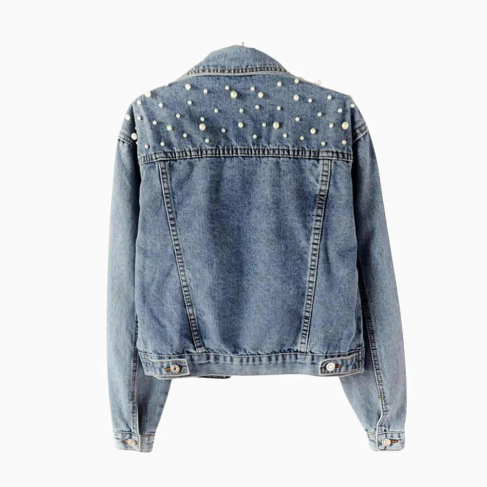 Sienna Pearl-Embellished Denim Jacket