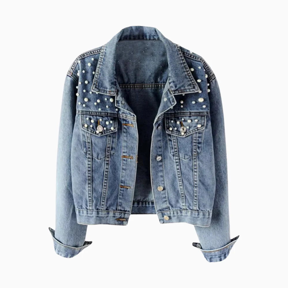 Sienna Pearl-Embellished Denim Jacket