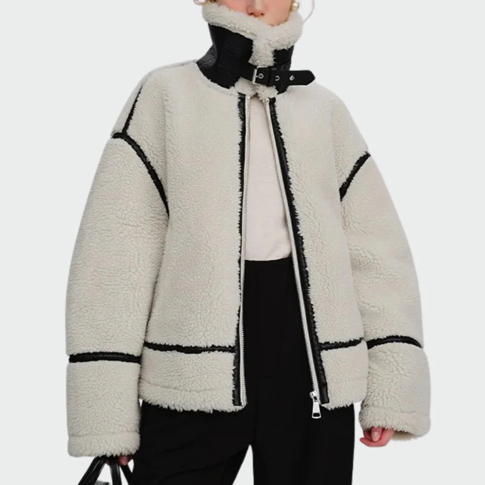 Aria Contrast Trim Faux Fur Jacket