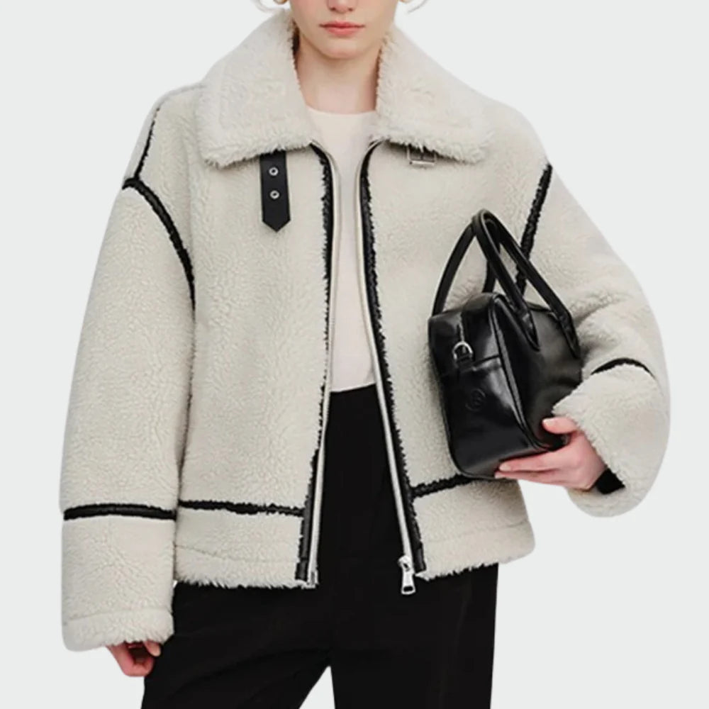 Aria Contrast Trim Faux Fur Jacket