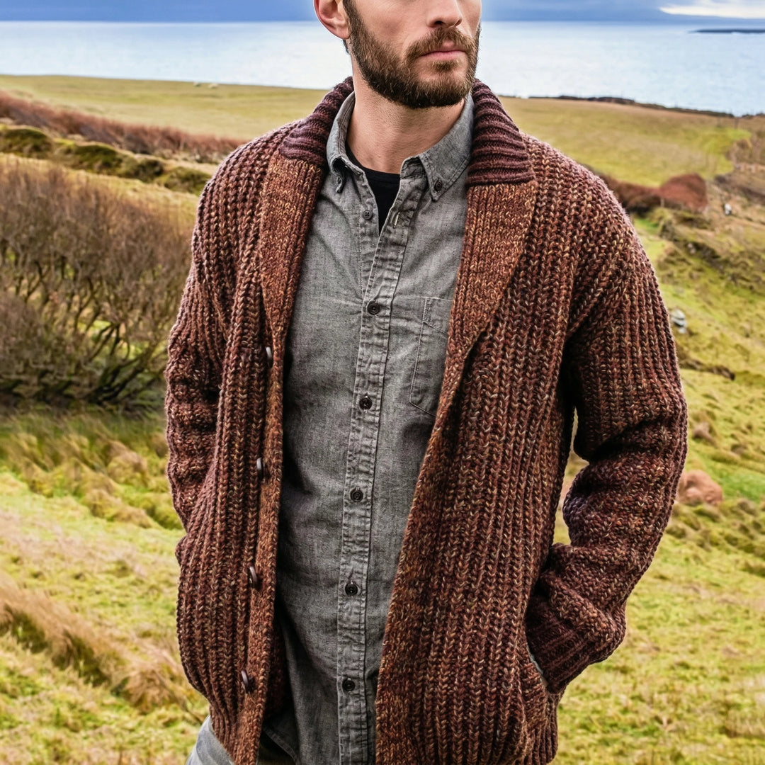 Men’s Thick Shawl-Collar Knit Cardigan Lion Style
