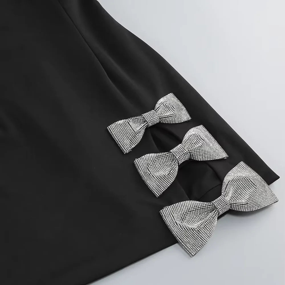 Eva Rhinestone Bow Cutout Dress