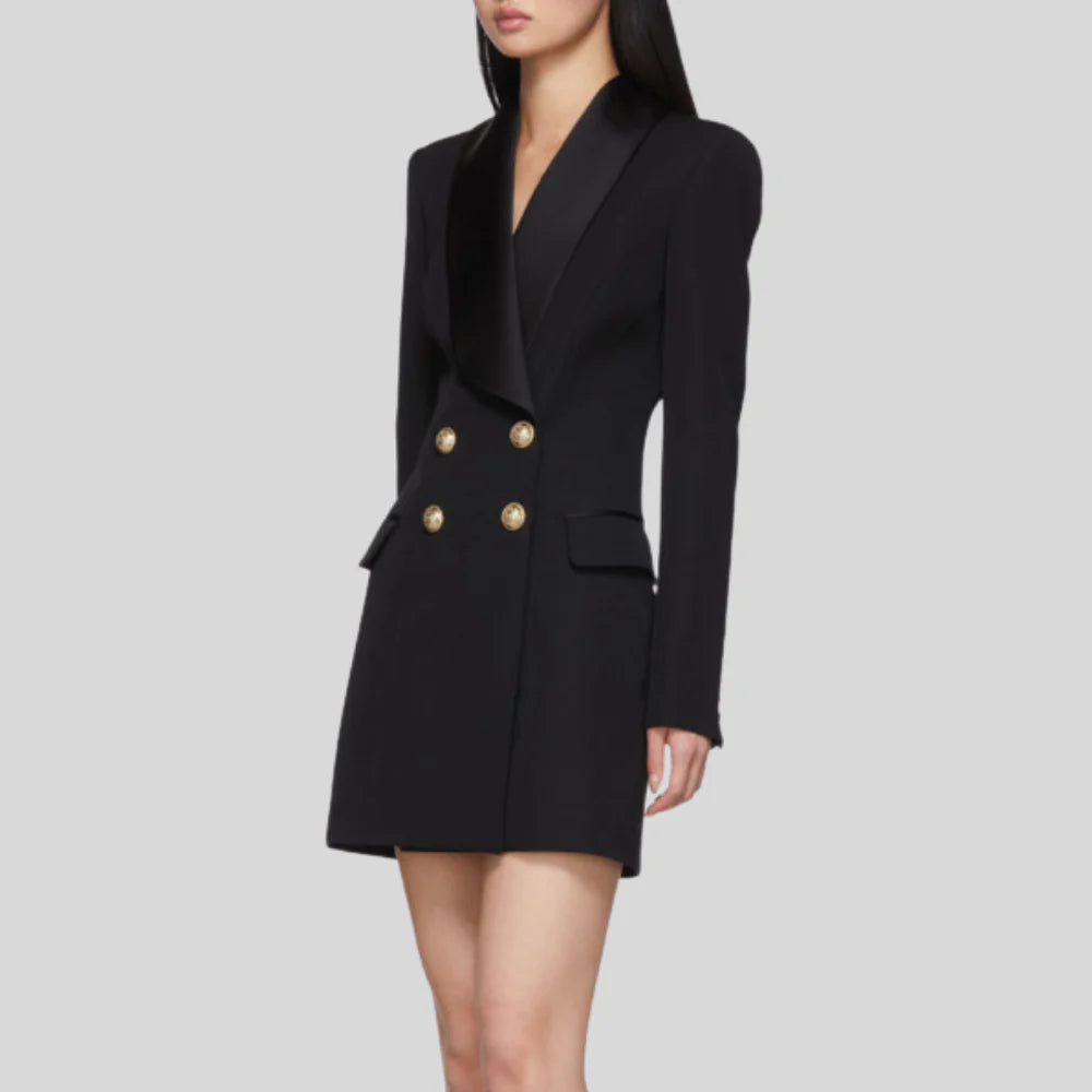 Victoria Gold-Button Tuxedo Dress