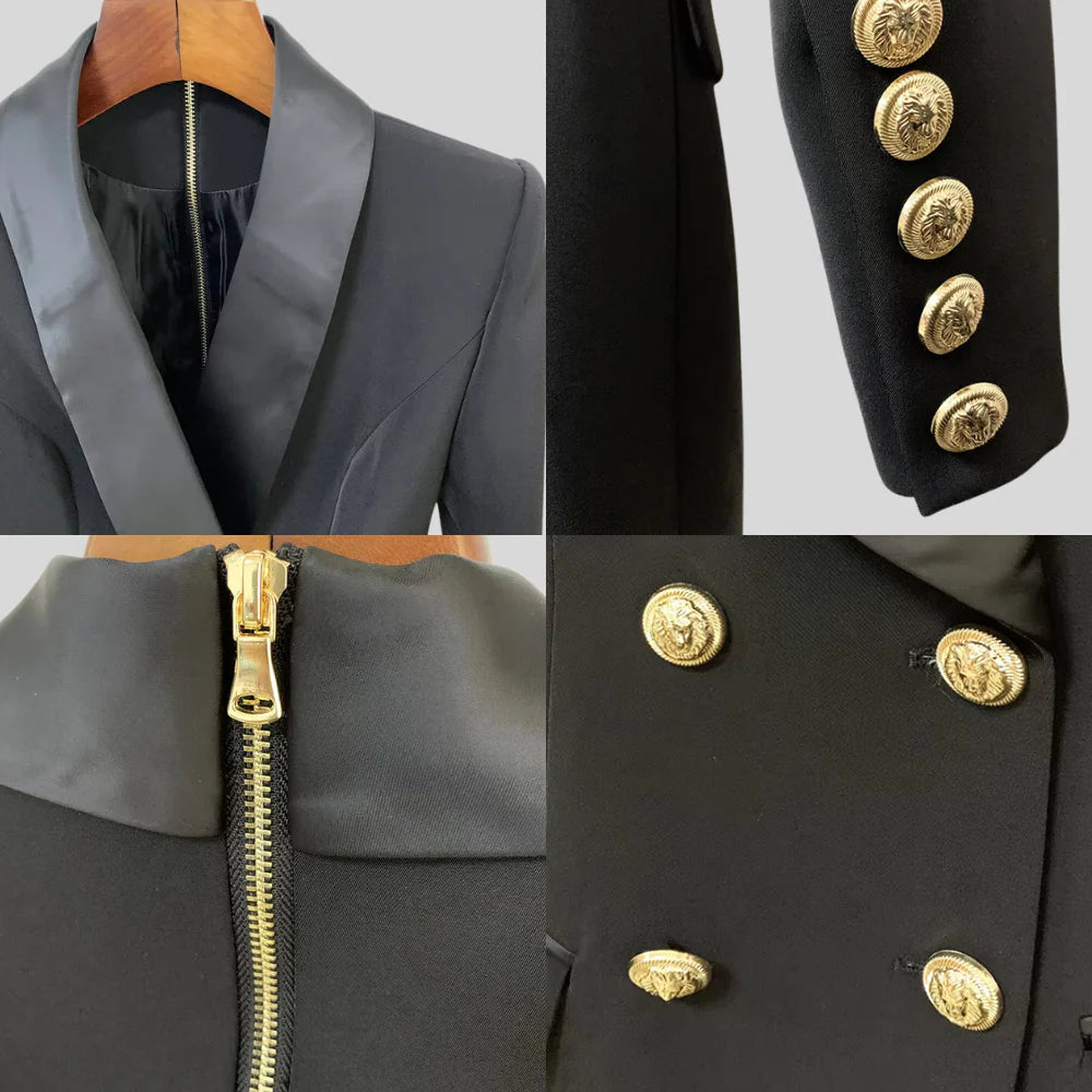 Victoria Gold-Button Tuxedo Dress