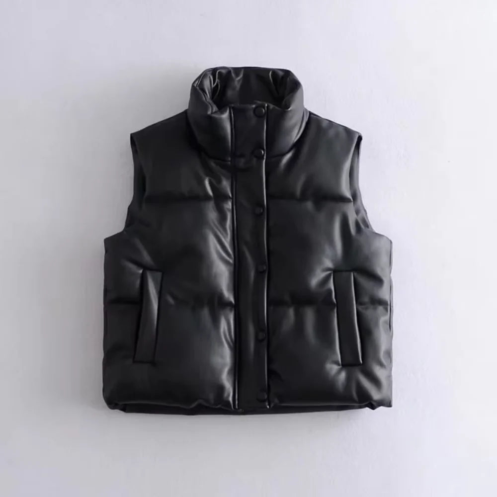 Valeria Faux Leather Puffer Vest