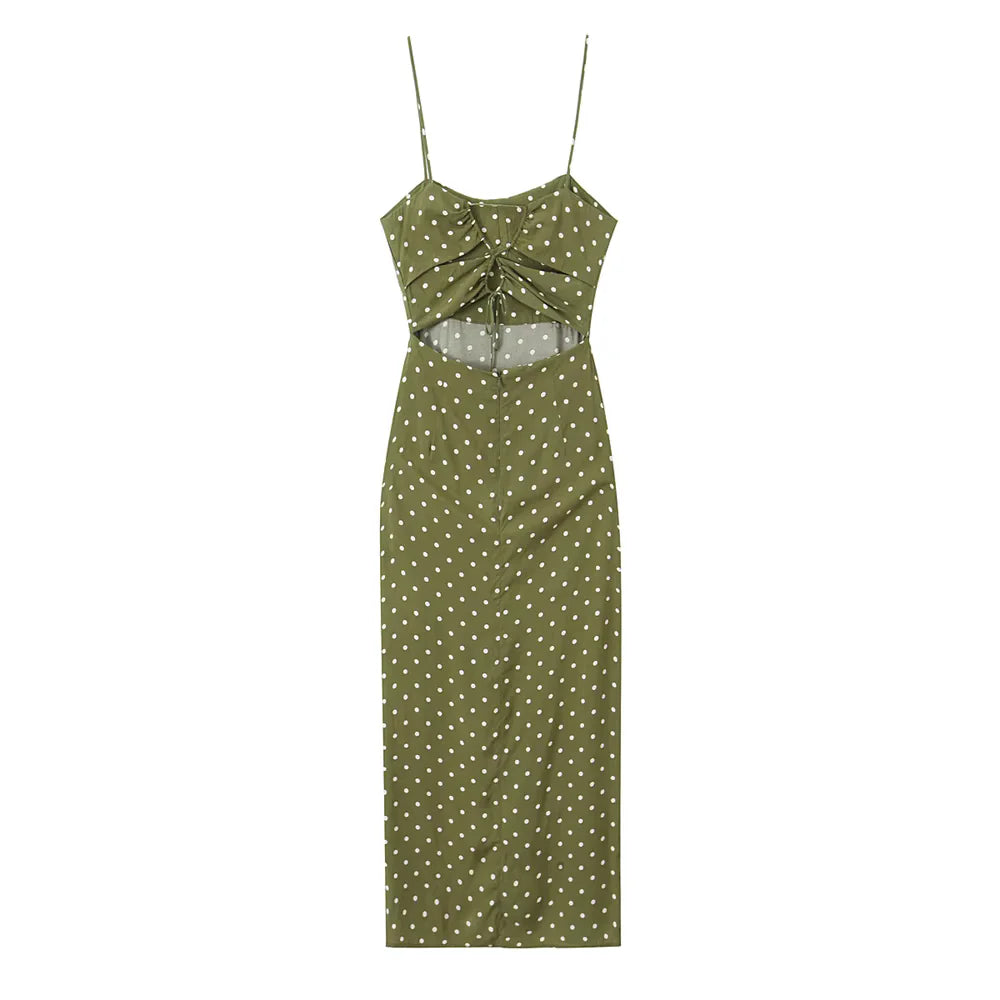 Patricia Ruched Slit Polka Dot Dress