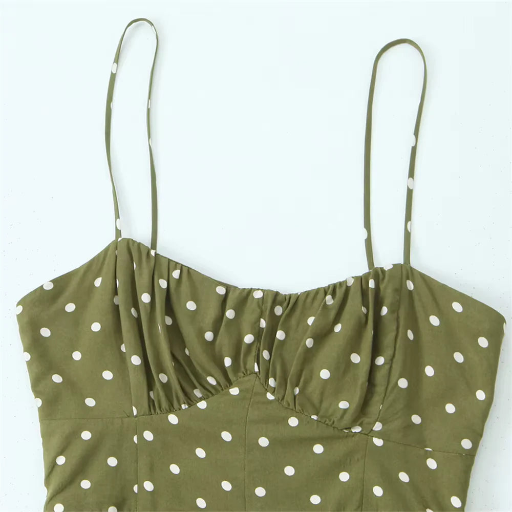 Patricia Ruched Slit Polka Dot Dress