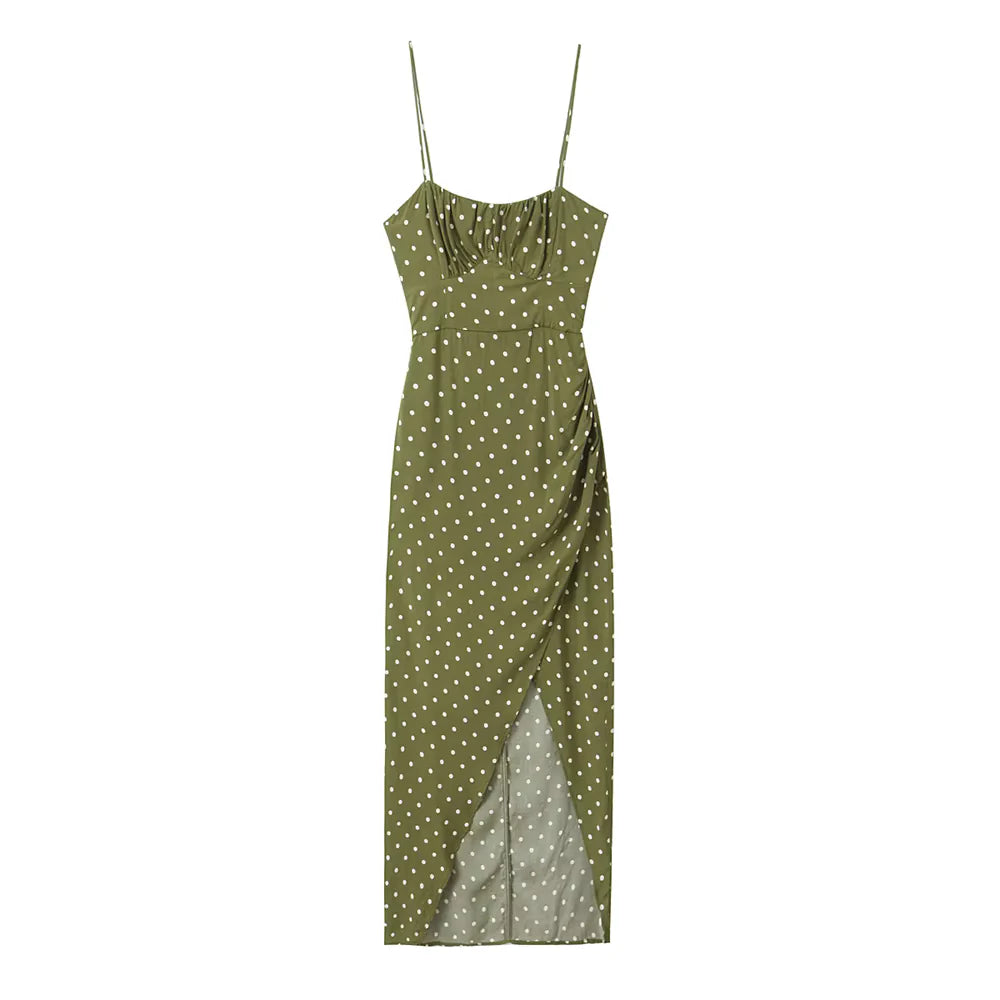 Patricia Ruched Slit Polka Dot Dress