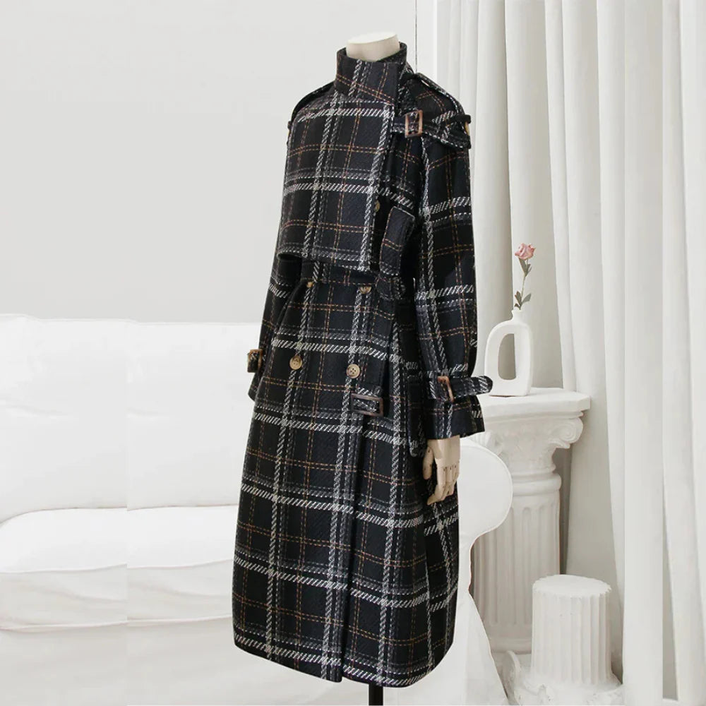 Evelyn Plaid Belted Trench Coat