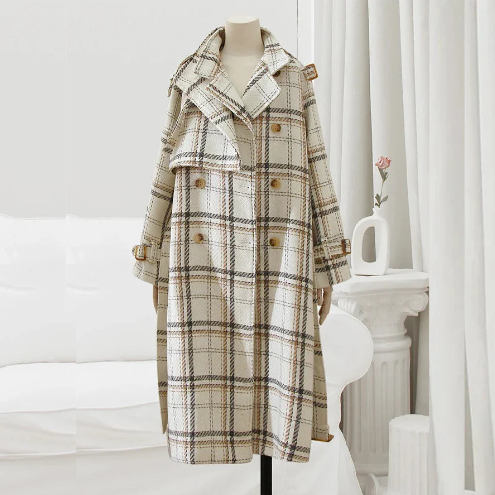 Evelyn Plaid Belted Trench Coat