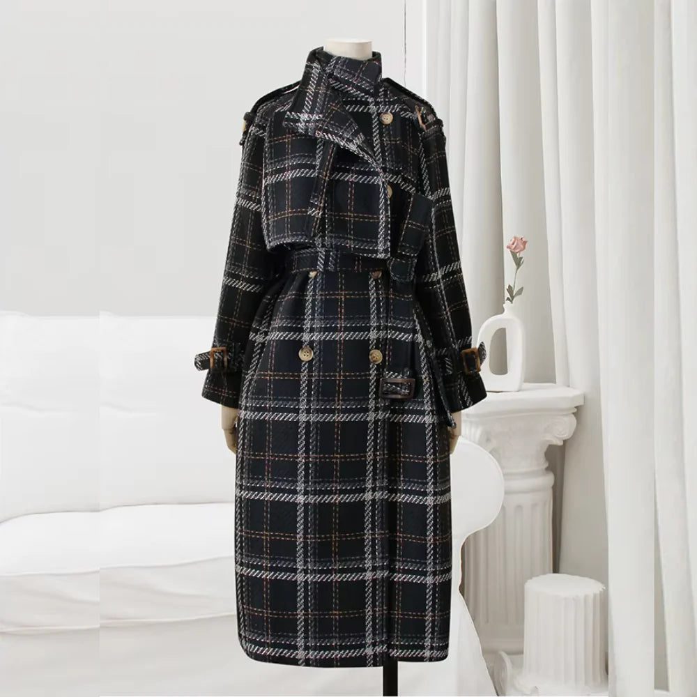 Evelyn Plaid Belted Trench Coat