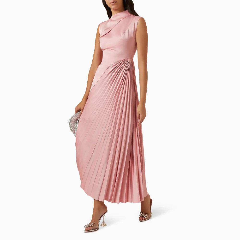 Celeste Satin Pleated Midi Dress