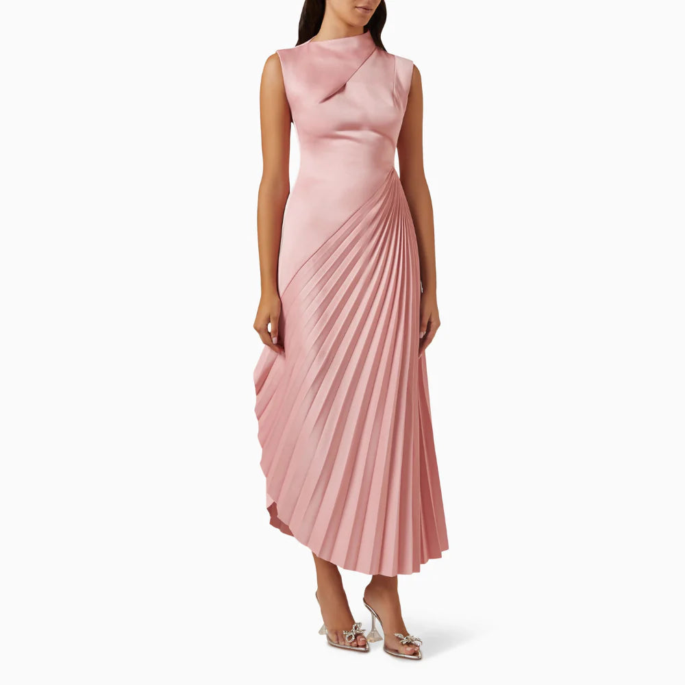 Celeste Satin Pleated Midi Dress