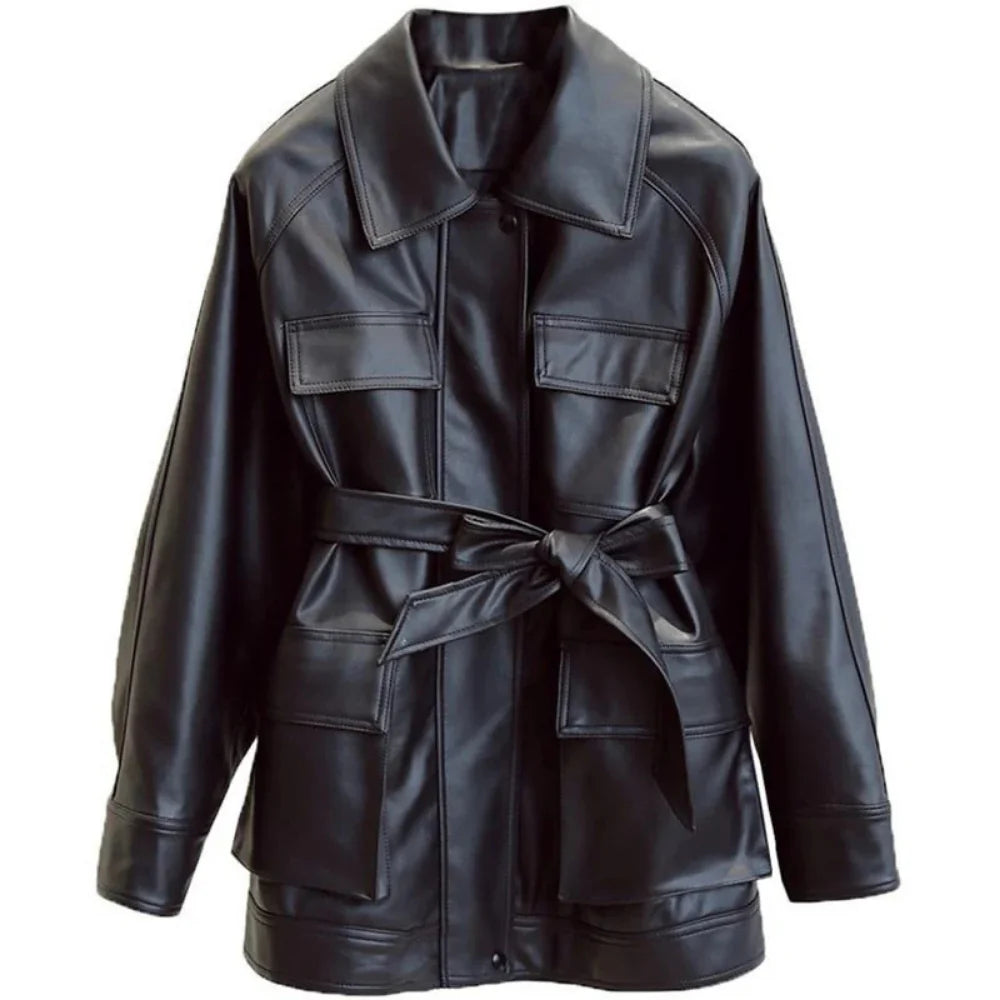 Selene Belted Leather Coat