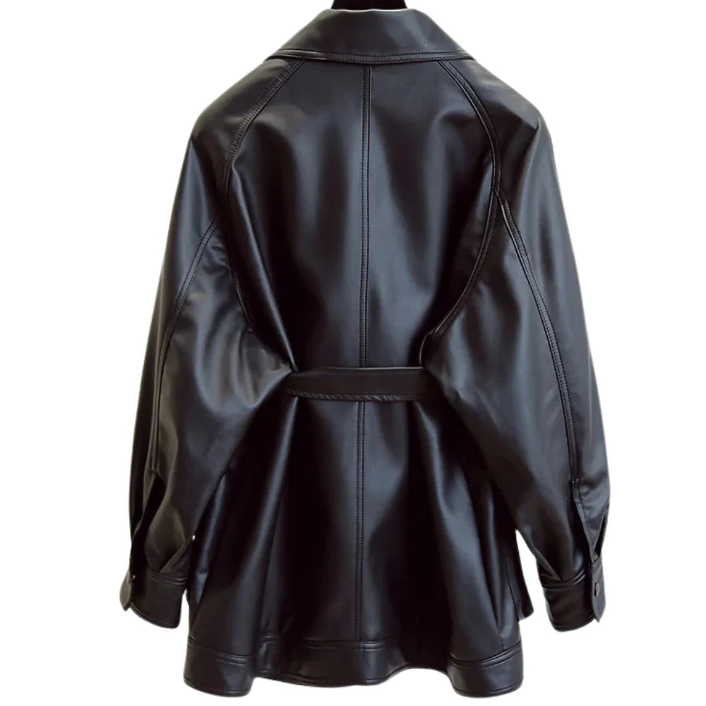 Selene Belted Leather Coat