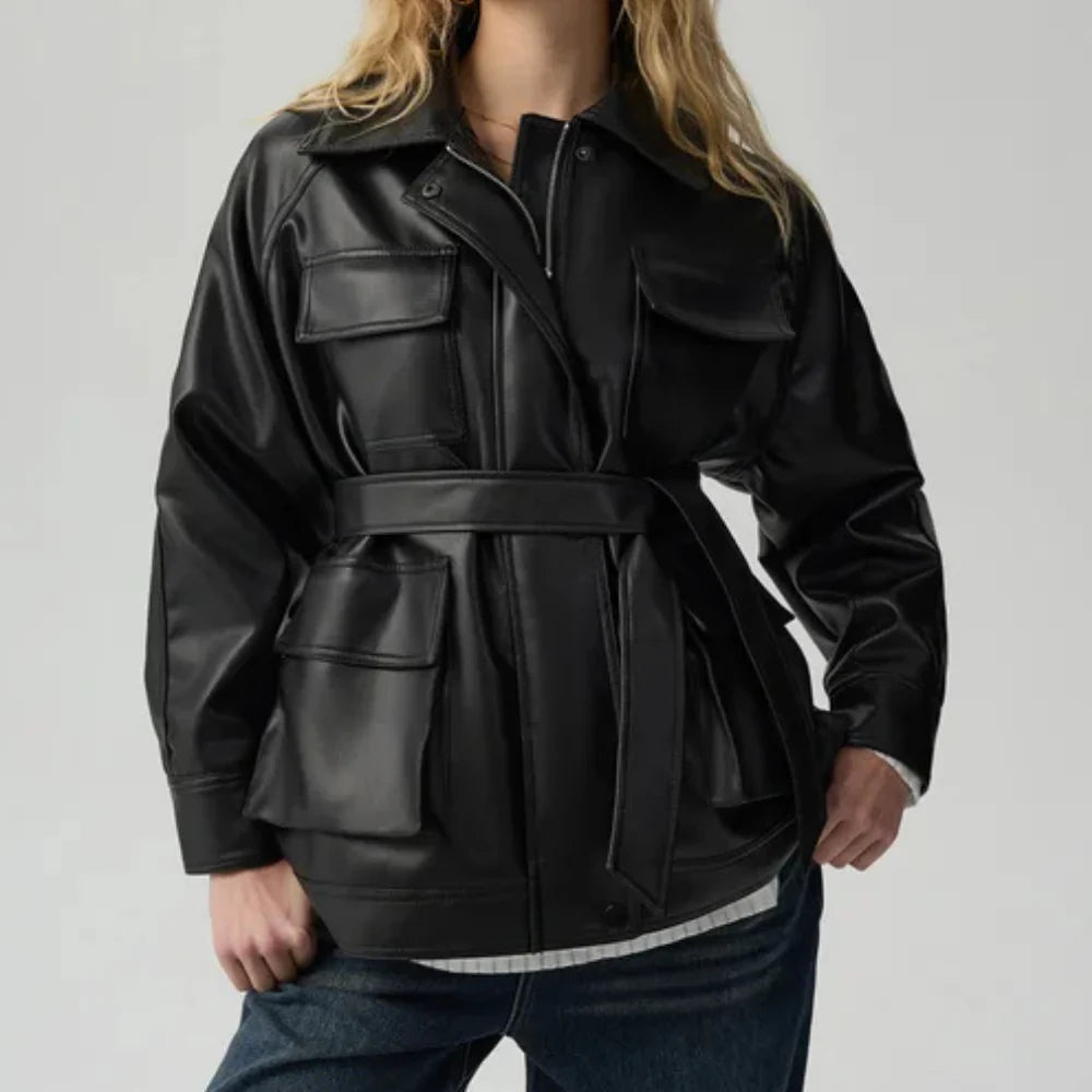 Selene Belted Leather Coat