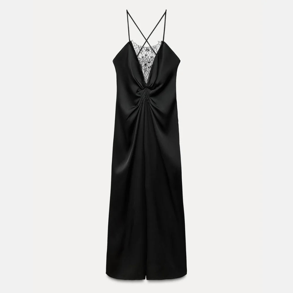 Noa Lace-Trim Satin Slip Dress