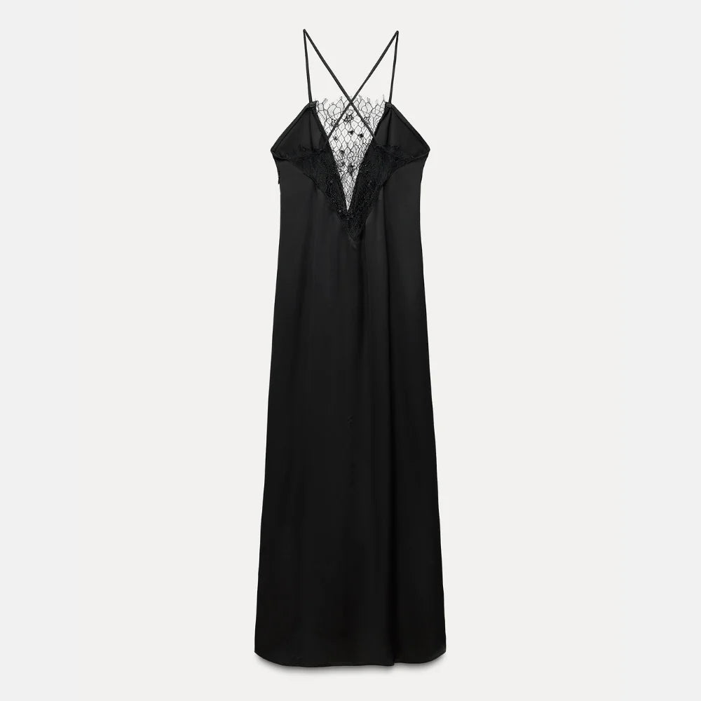 Noa Lace-Trim Satin Slip Dress