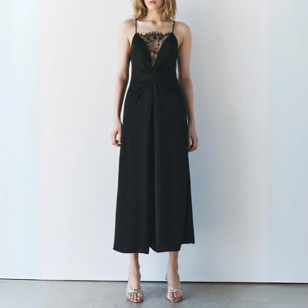 Noa Lace-Trim Satin Slip Dress